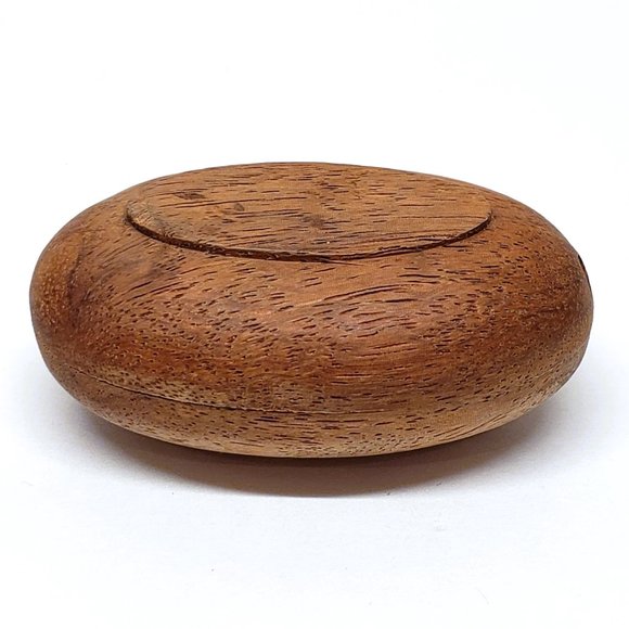 Vintage Oval Hinged Box Trinket Hard Wood Stash 2.5" - Picture 2 of 8